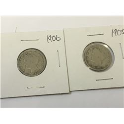 1905 & 1906 USA Liberty Head Nickel