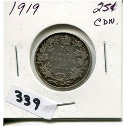 1919 CNDN SILVER 25 CENT PC