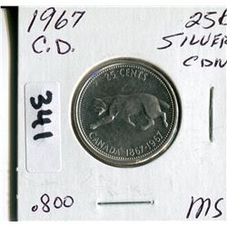 1967 CNDN CONFEDERATION SILVER QUARTER QUEEN ROTATED 15°