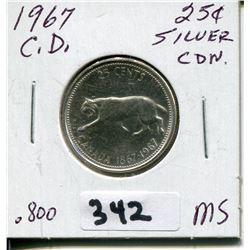 1967 CNDN CONFEDERATION SILVER QUARTER QUEEN ROTATED 15°