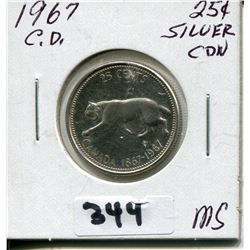 1967 CNDN CONFEDERATION SILVER QUARTER QUEEN ROTATED 15°