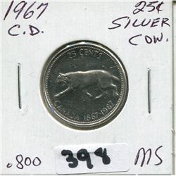 1967 CNDN CONFEDERATION CENTENNIAL SILVER QUARTER QUEEN ROTATED 15°