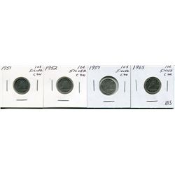 4 CNDN SILVER DIME 1951, 52, 57, 65