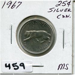 1967 CNDN SILVER QUARTER vQUEEN ROTATED 15°