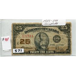 1923 CNDN 25 CENT SHINPLATER NOTE