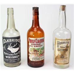 Collection of 3 pre prohibition whiskey bottles