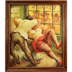 Whimsical oil on board painting