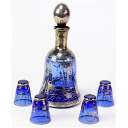 5 pc. liquor set with sterling silver overlay