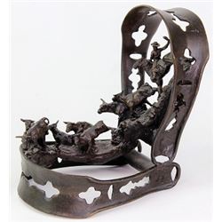 Untitled bronze of herding cattle