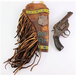 Fringed leather holster beaded Red elk