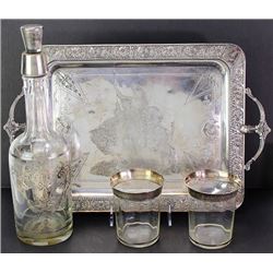 Liquor set includes silver overlaid bottle