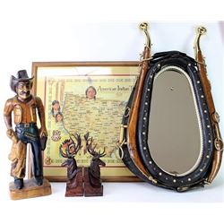 Collection of 4 includes horse collar mirror,