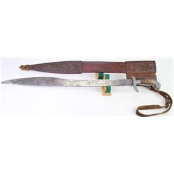 Mexican sword with tooled leather scabbard
