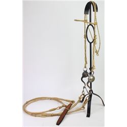 Hand braided rawhide bridle with Crockett