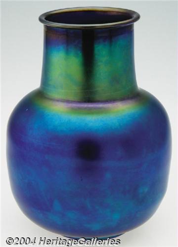 Steuben A Blue Aurene Bulbous Vase Steuben