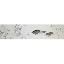 Chinese Watercolor Paper Roll Signed by Artist