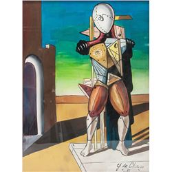 Italian Gouache on Paper Signed G de Chirico