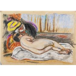 French Pastel on Paper Nude Signed Renoir