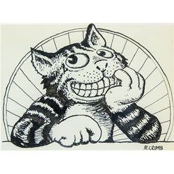 US Pop Art Ink on Paper Cat Signed Robert Crumb