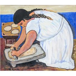 Mexican Gouache on Paper Signed Diego Rivera