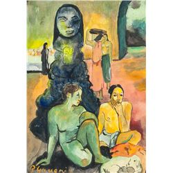 French Symbolist Gouache Signed Paul Gauguin