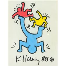 US Mixed Media on Paper Signed Keith Haring