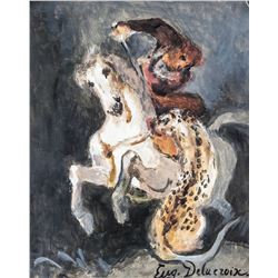French Tempera on Paper Signed Eug Delacroix