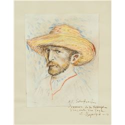 Graphite Portrait of Van Gogh Signed E. Bequayd