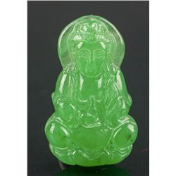 Burma Fine Green Jadeite Carved Guanyin Pendant