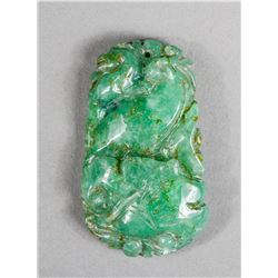 Burma Green Jade Dragon Lingzhi Fungus Pendant