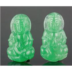 Burma Green Jadeite Carved Guanyin Pendant 2 PC