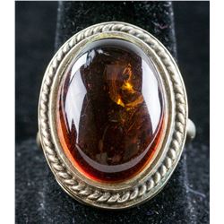 Antique Silver Amber Ring Size 6.25