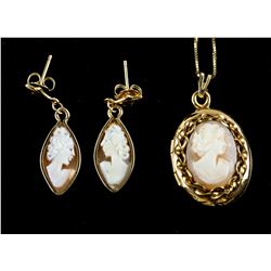 14k Gold Shell Cameo Earring & Pendant CRV $820