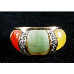 14k Gold Jade and Diamond Ring Size 6