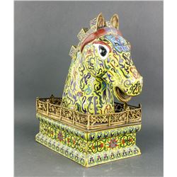 Chinese Yellow Ground Bronze Cloisonne Horse Head