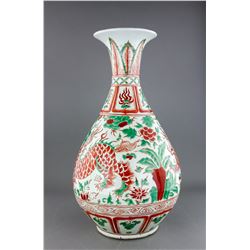 Ming Style Iron Red Green Enameled Porcelain Vase