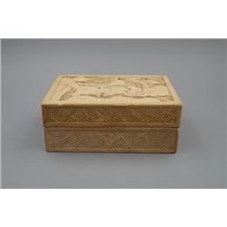 An Early 20th Century Wood Carved White Lacquer Box.