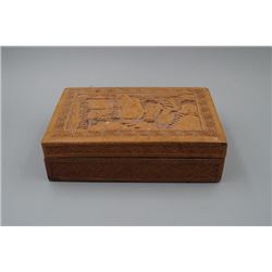 A Late 19th Century Old Wood Carved  Figure  Lacquer Box.