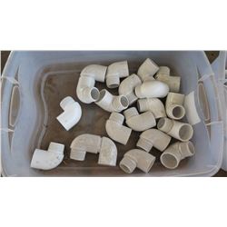 Contents of Tub: White PVC Elbows, Approx. Qty 18