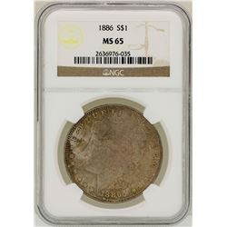 1886 $1 Morgan Silver Dollar Coin NGC MS65