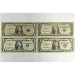 4 ASSORTED 1957 $1 SILVER CERTIFICATES BLUE SEAL
