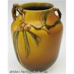 Roseville: A PINE CONE BROWN AMERICAN POTTERY VASE (Roseville)