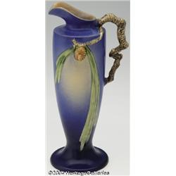 Roseville: A PINE CONE BLUE AMERICAN POTTERY EWER (Roseville)