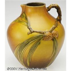 Roseville: A PINE CONE BROWN AMERICAN POTTERY PITCHER (Roseville)