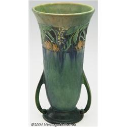 Roseville: A BANEDA GREEN AMERICAN POTTERY FLARED VASE (Roseville)
