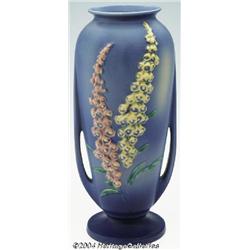 Roseville: A FOXGLOVE BLUE AMERICAN POTTERY VASE (Roseville)