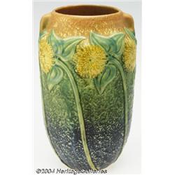 Roseville: A SUNFLOWER AMERICAN POTTERY VASE (Roseville)