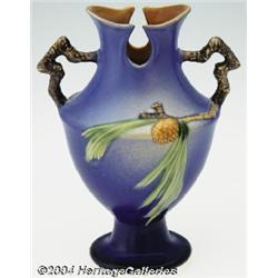 Roseville: A PINE CONE BLUE AMERICAN POTTERY URN (Roseville)