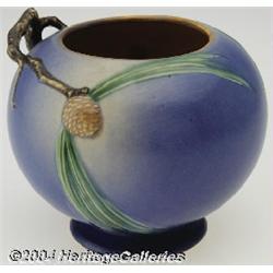 Roseville: A PINE CONE BLUE AMERICAN POTTERY VASE (Roseville)