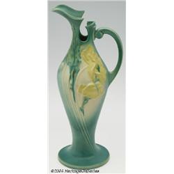 Roseville: A POPPY GREEN AMERICAN POTTERY EWER (Roseville)